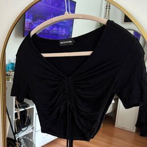 PrettyLittleThing Black Gathered V-Neck Blouse